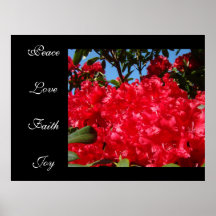 Peace Love Faith Joy art prints Bright Red Floral