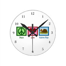 Peace Love Guinea Pigs Round Wallclock