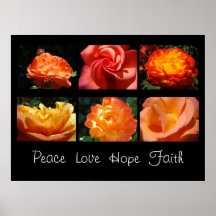 Peace Love Hope Faith art print Roses Flowers