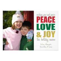 Peace Love & Joy Christmas Cards Personalized Announcement