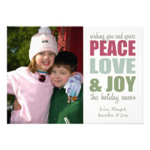 Peace Love & Joy Christmas Cards Personalised Invite
