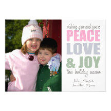 Peace Love & Joy Christmas Cards Personalized Invite