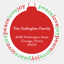 Peace love joy red custom Christmas address label Sticker