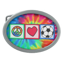Peace, Love, Soccer Oval Belt Buckle
