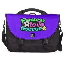 Peace, Love, Soccer; Retro Laptop Messenger Bag