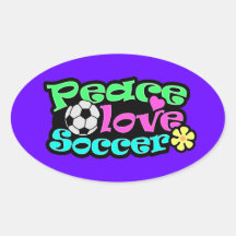 Peace, Love, Soccer; Retro Oval Stickers