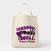 PEACE LOVE STOP Domestic Violence T-Shirts Canvas Bags