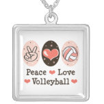 Peace Love Volleyball Sterling Silver Necklace