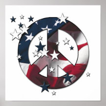 Peace Sign American Stars & Stripes Flag Poster
