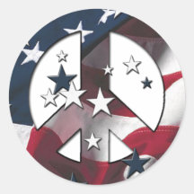 Peace Sign American Stars & Stripes Flag Round Sticker