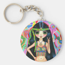 Peace Sign Hippie Girl Keychain