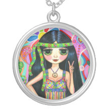Peace Sign Hippie Girl Necklace