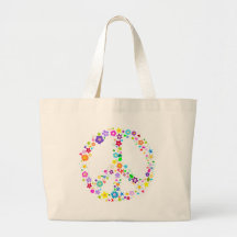 Peace sign of Flowers Tote Bags