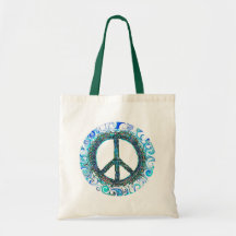 Peace Sign With Blue Waves Canvas Bags