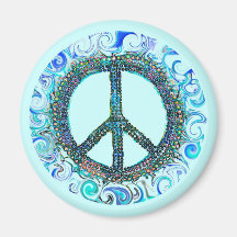 Peace Sign With Blue Waves Refrigerator Magnets
