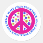 peace sign with flowers round sticker
