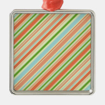 Peach and Green Striped Christmas Ornament
