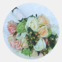 Peach and Ivory Roses Wedding Bouquet Stickers