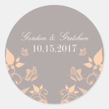 Peach Butterfly Floral Wedding Stickers