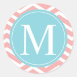 Peach Chevron Blue Monogram Sticker