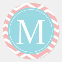 Peach Chevron Blue Monogram Sticker