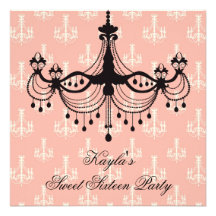 Peach Cream Chandelier Sweet 16 Party Custom Invitations