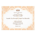 Peach Damask Chocolate Brown Wedding Wording invitations