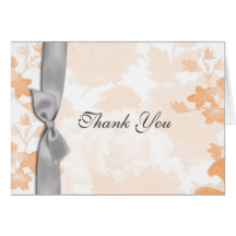 Peach Floral, Grey Bow, Thank You Card