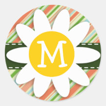 Peach & Forest Green Striped; Daisy Stickers