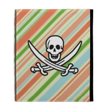 Peach & Forest Green Striped Jolly Roger iPad Folio Cover