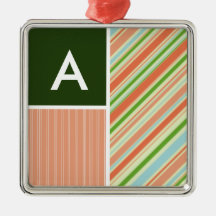 Peach & Forest Green Stripes; Striped Christmas Ornaments