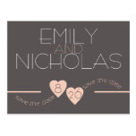 Peach Hearts Save the Date Postcards