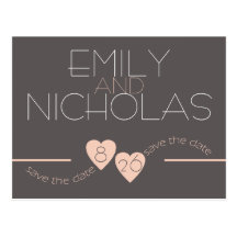 Peach Hearts Save the Date Postcards