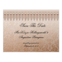 Peach Lace and Damask Save The Date Post Card