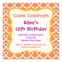 Peach Orange Pattern Birthday Party Invitations