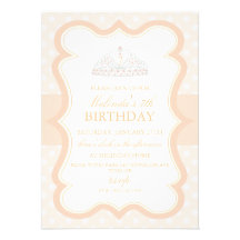 Peach Princess Tiara Girls Birthday Invitation