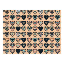 Peach Stylised Heart Pattern Post Cards