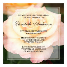 Peachy Pink Rose Flower 80th Birthday Party Personalized Invitations