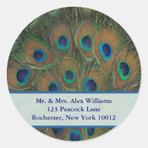 Peacock Address or Save the Date Label Round Stickers