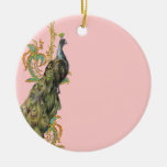 Peacock and Golden Scrolls Christmas Ornaments