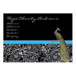 Peacock Black White Damask Bright Aqua Trim Business Card Template