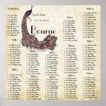 Peacock Damask Wedding Seating Chart 12 Tables Posters