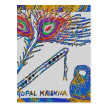 Peacock Feather and Flute - Hare Krishna Postcard