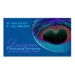 Peacock Feather Damask Blue Business Card