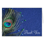 Peacock Feather Jewels Blue Thank You Greeting Card