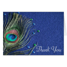 Peacock Feather Jewels Blue Thank You Greeting Card