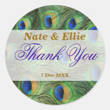 Peacock Feather Thank You Wedding Stickers