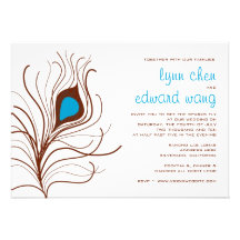 Peacock Feather Wedding invite, Brown