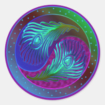 Peacock Feather Yin Yang 5 Round Sticker