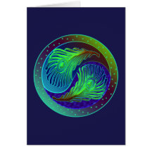 Peacock Feathers 1 Yin Yang Greeting Cards